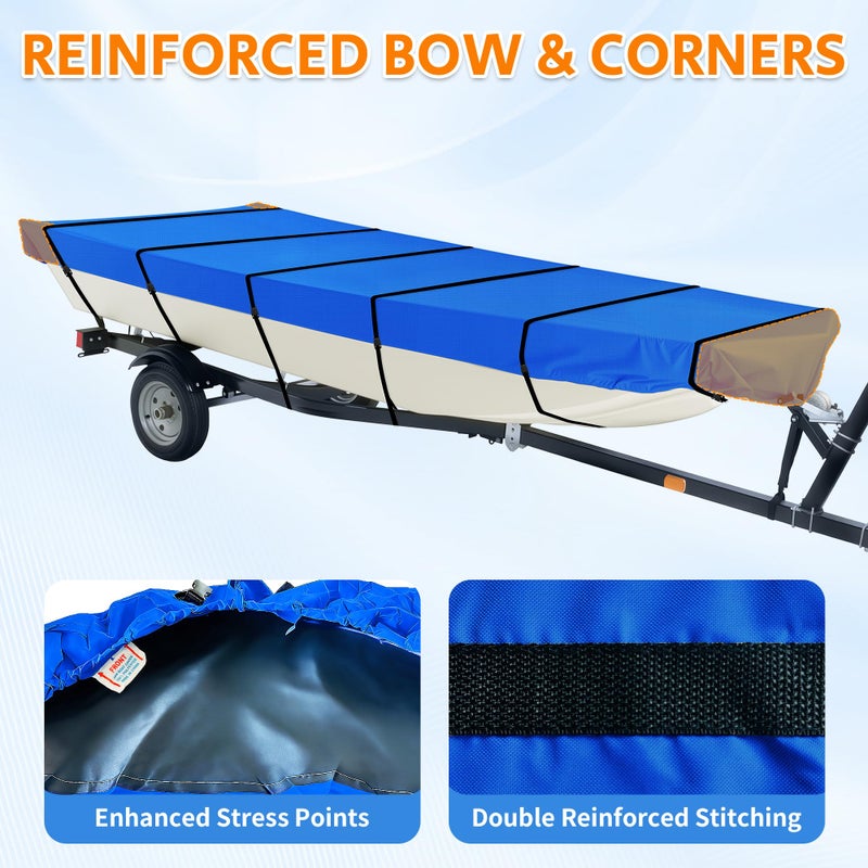 iCOVER Jon Boat Cover 14ft, Heavy Duty Waterproof Marine Grade Polyester Canvas Mooring Cover, Anti-UV Trailerable Jon Boat Covers, Fits Boats 14' Long Beam Width up to 70", Blue - Image 5